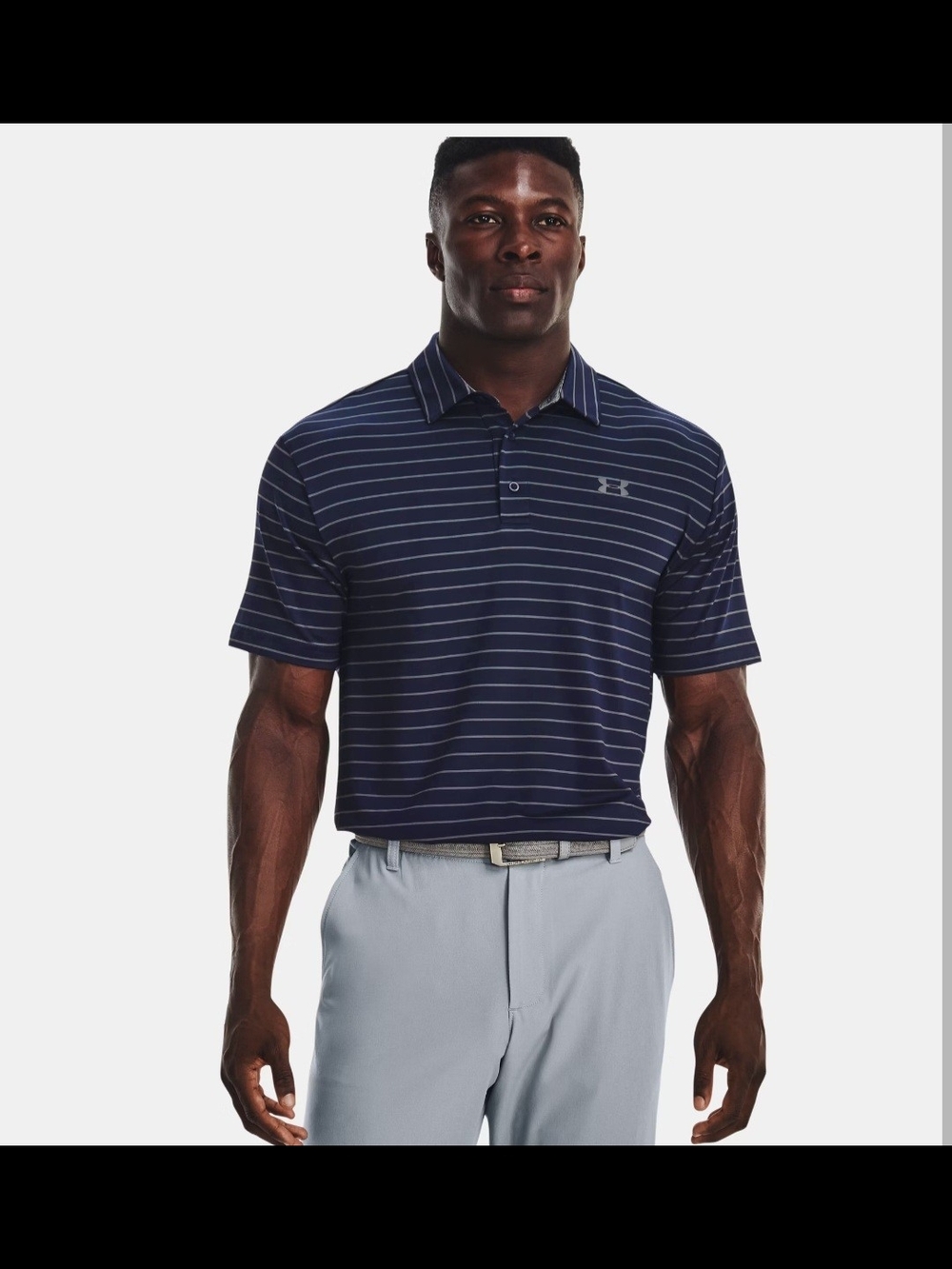 Under Armour Playoff Core Stripe Men’s Navy Polo Shirt Size L HeatGear Loose Fit